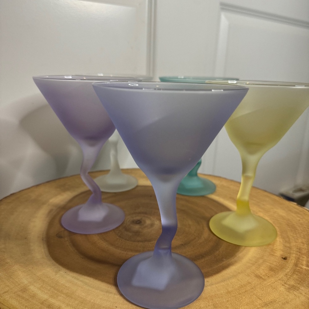 Vtg. Libby Pastel Frosted 'Z' Stem Martini Glasses (Set of 5)